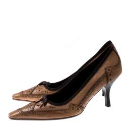 Pre Owned Prada Brown Brogue Leather Pointed Toe Pumps Size 38