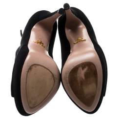 Pre Owned Prada Black Suede Peep Toe Ankle Strap Platform Booties Size 37