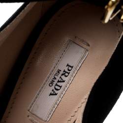 Pre Owned Prada Black Suede Peep Toe Ankle Strap Platform Booties Size 37