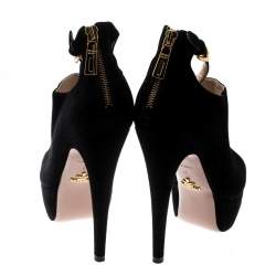 Pre Owned Prada Black Suede Peep Toe Ankle Strap Platform Booties Size 37