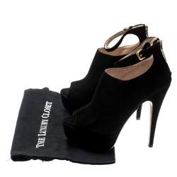 Pre Owned Prada Black Suede Peep Toe Ankle Strap Platform Booties Size 37