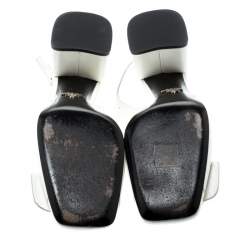 Pre Owned Prada White Patent Leather Metal Embellished Slingback Sandals Size 39.5