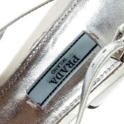 Pre Owned Prada White Patent Leather Metal Embellished Slingback Sandals Size 39.5