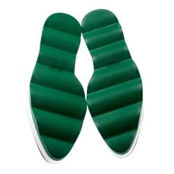 Pre Owned Prada White/Green Brogue Leather Platform Wingtip Lace Up Derby Size 38