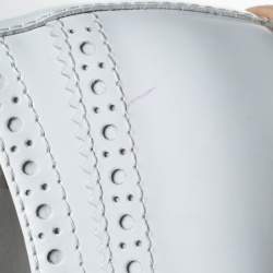 Pre Owned Prada White/Green Brogue Leather Platform Wingtip Lace Up Derby Size 38