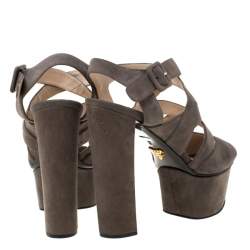 Prada Brown Suede Platform Strappy Sandals Size 37