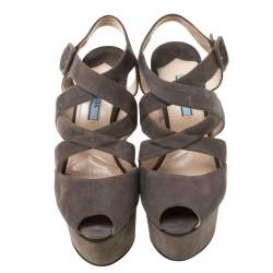 Prada Brown Suede Platform Strappy Sandals Size 37