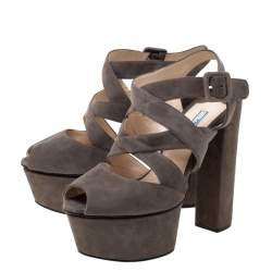 Prada Brown Suede Platform Strappy Sandals Size 37