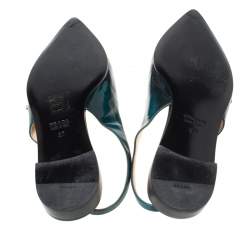 Pre Owned Prada Green Leather Slingback Flat Sandals Size 37