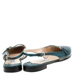 Pre Owned Prada Green Leather Slingback Flat Sandals Size 37