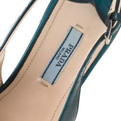 Pre Owned Prada Green Leather Slingback Flat Sandals Size 37