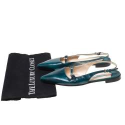 Pre Owned Prada Green Leather Slingback Flat Sandals Size 37