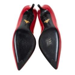 Pre Owned Prada Red Patent Leather Pointed Toe Pumps Size 37.5