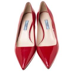 Pre Owned Prada Red Patent Leather Pointed Toe Pumps Size 37.5