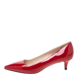 Pre Owned Prada Red Patent Leather Pointed Toe Pumps Size 37.5