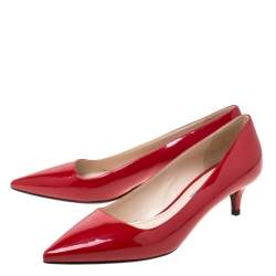 Pre Owned Prada Red Patent Leather Pointed Toe Pumps Size 37.5