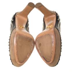 Pre Owned Prada Black Studded Leather Platform Pumps Size 38