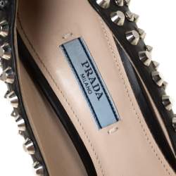 Pre Owned Prada Black Studded Leather Platform Pumps Size 38