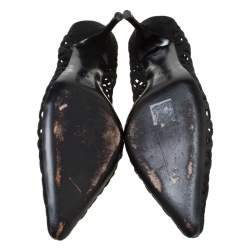 Pre Owned Prada Black Cutout Suede Pointed Toe Kitten Heel Pumps Size 37