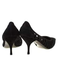 Pre Owned Prada Black Cutout Suede Pointed Toe Kitten Heel Pumps Size 37