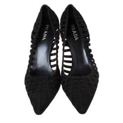 Pre Owned Prada Black Cutout Suede Pointed Toe Kitten Heel Pumps Size 37