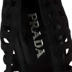 Pre Owned Prada Black Cutout Suede Pointed Toe Kitten Heel Pumps Size 37