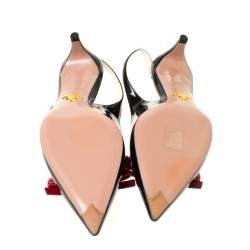 Pre Owned Prada Black/Red Patent Leather Bow Pointed Toe Slingback Sandals Size 38