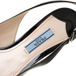 Pre Owned Prada Black/Red Patent Leather Bow Pointed Toe Slingback Sandals Size 38