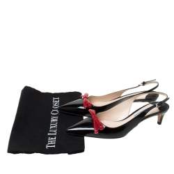 Pre Owned Prada Black/Red Patent Leather Bow Pointed Toe Slingback Sandals Size 38