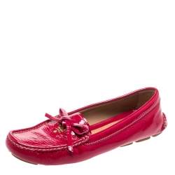 Pre Owned Prada Magenta Patent Leather Bow Loafers Size 38.5