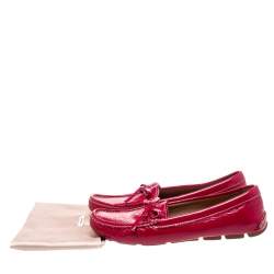 Pre Owned Prada Magenta Patent Leather Bow Loafers Size 38.5