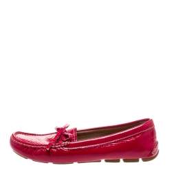 Pre Owned Prada Magenta Patent Leather Bow Loafers Size 38.5