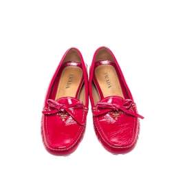 Pre Owned Prada Magenta Patent Leather Bow Loafers Size 38.5