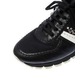 Pre Owned Prada Black Crystal Embellished Lace Up Sneakers Size 38