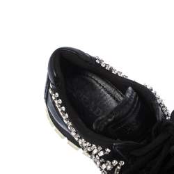 Pre Owned Prada Black Crystal Embellished Lace Up Sneakers Size 38