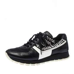 Pre Owned Prada Black Crystal Embellished Lace Up Sneakers Size 38