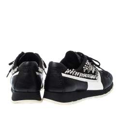 Pre Owned Prada Black Crystal Embellished Lace Up Sneakers Size 38