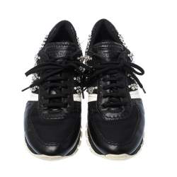 Pre Owned Prada Black Crystal Embellished Lace Up Sneakers Size 38