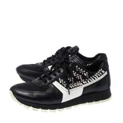Pre Owned Prada Black Crystal Embellished Lace Up Sneakers Size 38
