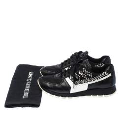 Pre Owned Prada Black Crystal Embellished Lace Up Sneakers Size 38