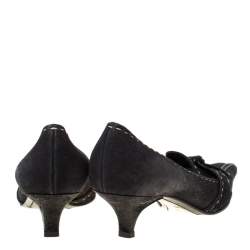 Pre Owned Prada Black Stitch Nubuck Leather Knot Pointed Toe Kitten Heel Pumps Size 37