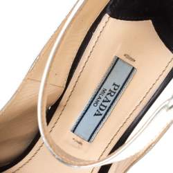 Prada Black/Silver Leather Ankle Strap Square Toe Ankle Strap Sandals Size 38