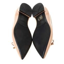 Pre Owned Prada Beige Patent Leather Pointed Toe Bow Ballet Flats Size 36
