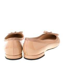 Pre Owned Prada Beige Patent Leather Pointed Toe Bow Ballet Flats Size 36