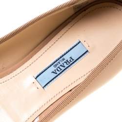 Pre Owned Prada Beige Patent Leather Pointed Toe Bow Ballet Flats Size 36