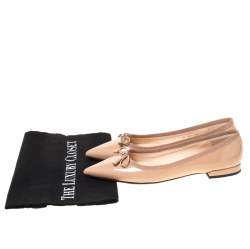 Pre Owned Prada Beige Patent Leather Pointed Toe Bow Ballet Flats Size 36