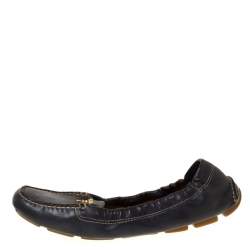 Pre Owned Prada Blue Leather Scrunch Slip On Loafers Size 38