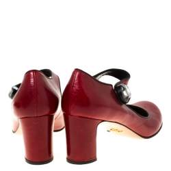 Pre Owned Prada Red Leather Mary Jane Pumps Size 41