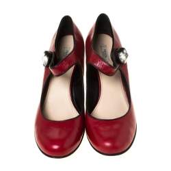 Pre Owned Prada Red Leather Mary Jane Pumps Size 41