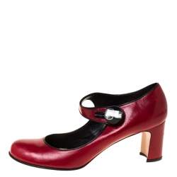 Pre Owned Prada Red Leather Mary Jane Pumps Size 41